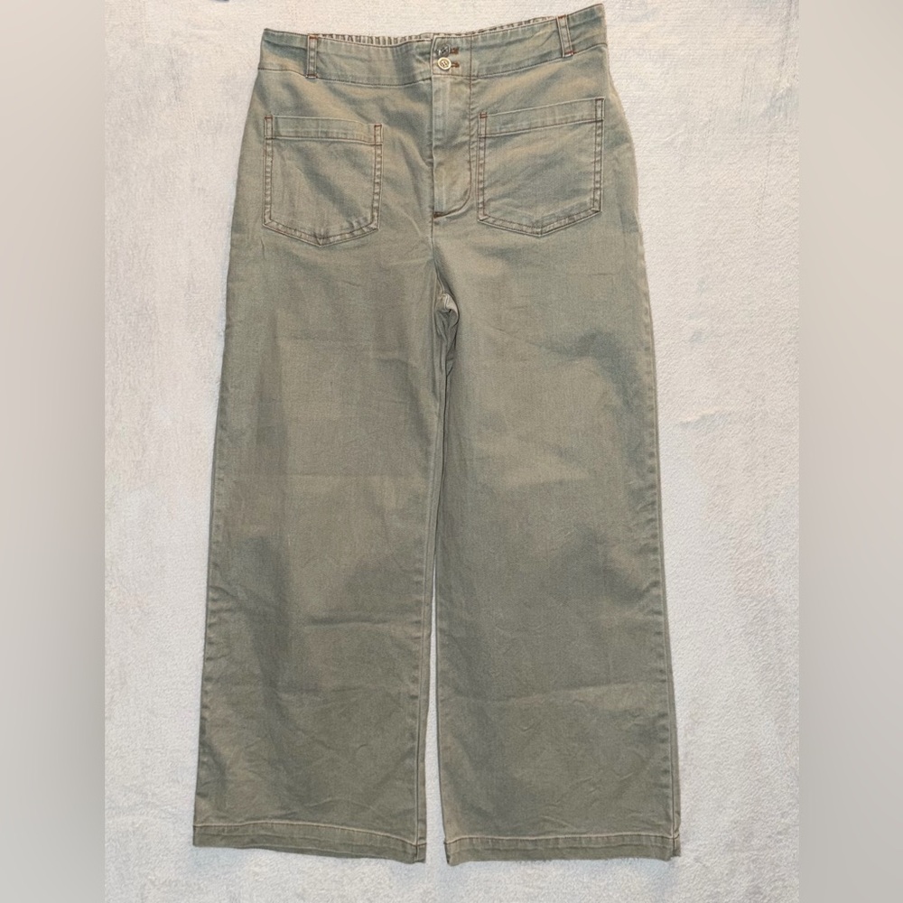 YOUNG FABULOUS & BROKE YFB Marlie Crop PANTS Womens Large Boho Olive Green EUC